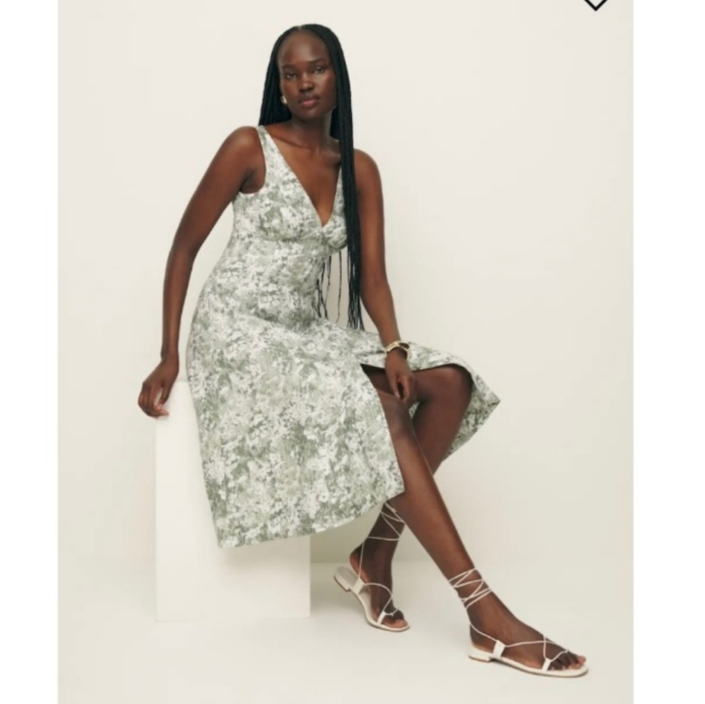 NWT Reformation Sebastien Linen Dress In Glade Green Cottagecore Event Sz 6 - Picture 2 of 9